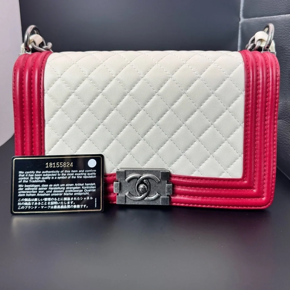 Authentic Chanel Medium Boy Bag – Rare Red & White Quilted Leather